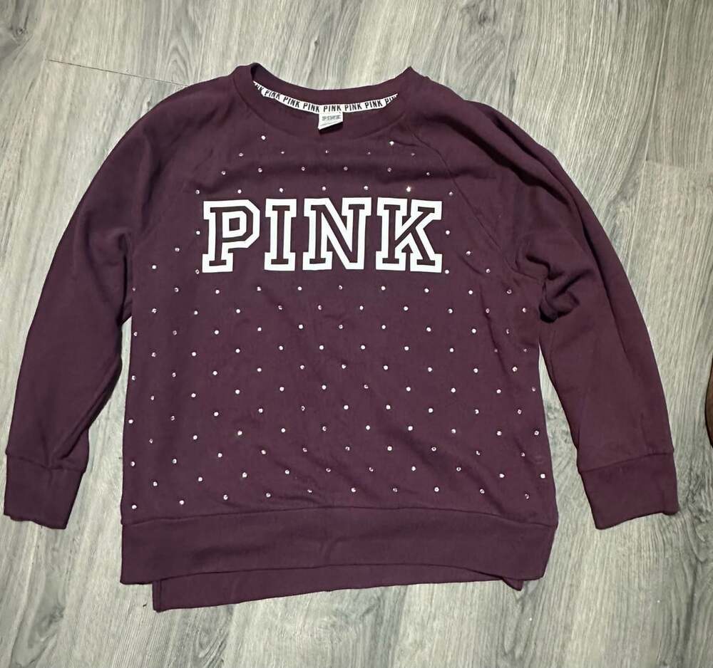 PINK Victoria's Secret Bling Crew Sweatshirt Size L Plum Rhinestones